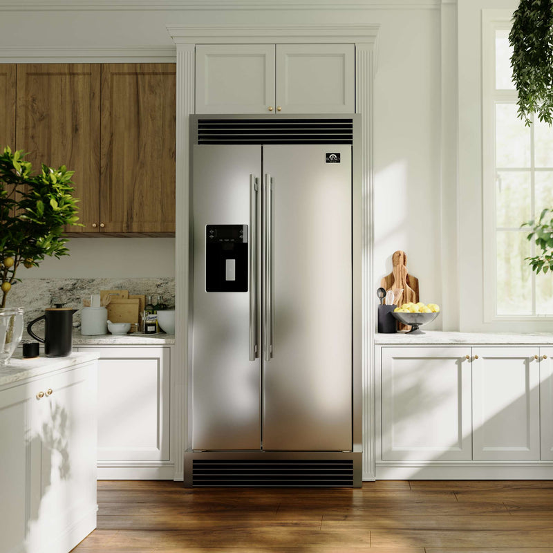 FORNO Salerno 36" Built-in Stainless-Steel Refrigerator 20 cu. ft with Decorative Grill - 40 " Wide, FFRBI1844-40SG FORNO