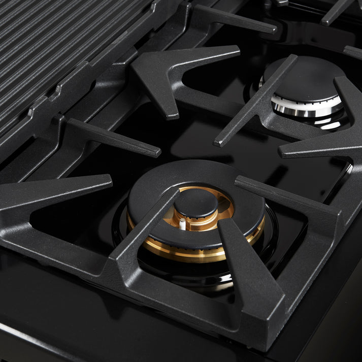 FORNO Antico 48" 5.5 cu. ft. Gas Range with 8 Sealed Burners and Griddle in Black with Antique Brass Accents- FFSGS6219-48BLK