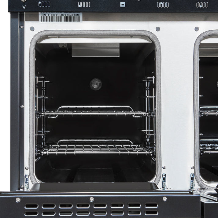 FORNO Antico 48" 5.5 cu. ft. Gas Range with 8 Sealed Burners and Griddle in Black with Antique Brass Accents- FFSGS6219-48BLK