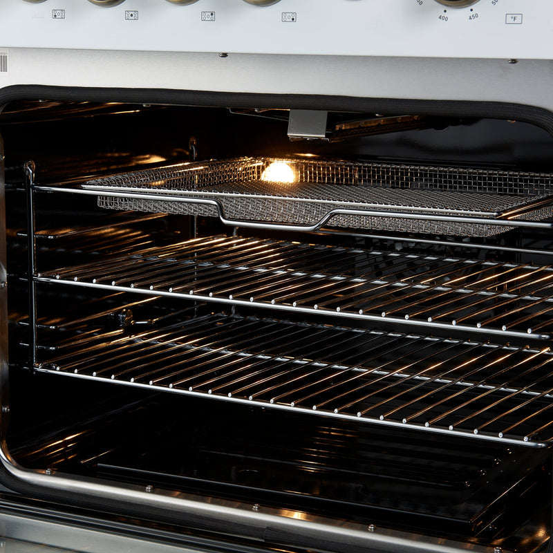 FORNO Giovanni 30" 4.32 cu. ft. Gas Range with 5 Burners, Air Fry Basket, Wok Support and Griddle in White with Antique Brass Accents- FFSGS6274-30WHT