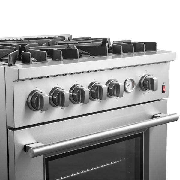FORNO Giovanni 30-inch Gas Range Stainless Steel, 5 Burners 67,000 BTU, 4.32 cu.ft. Convection Oven, FFSGS6274-30 FORNO