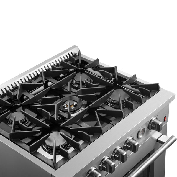 FORNO Giovanni 30-inch Gas Range Stainless Steel, 5 Burners 67,000 BTU, 4.32 cu.ft. Convection Oven, FFSGS6274-30 FORNO