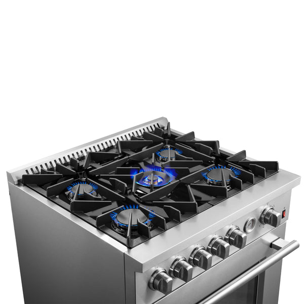FORNO Giovanni 30-inch Gas Range Stainless Steel, 5 Burners 67,000 BTU, 4.32 cu.ft. Convection Oven, FFSGS6274-30 FORNO