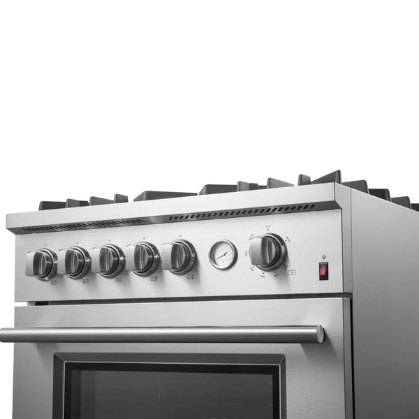FORNO Giovanni 30-inch Gas Range Stainless Steel, 5 Burners 67,000 BTU, 4.32 cu.ft. Convection Oven, FFSGS6274-30 FORNO