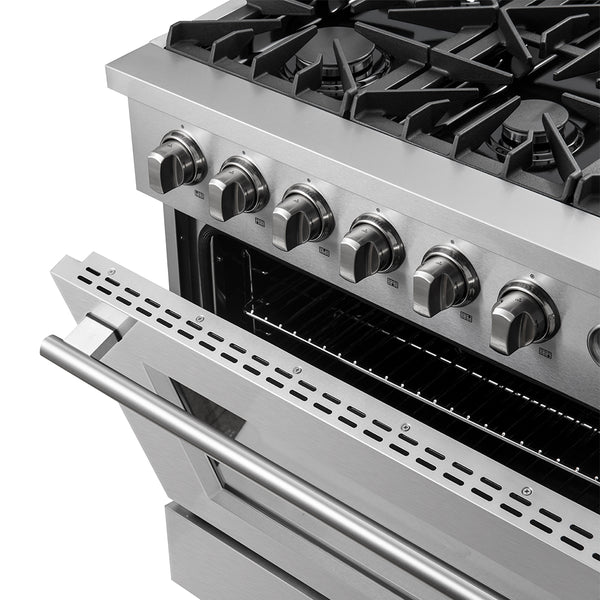 FORNO Marco 36" 5.36 cu.ft. Gas Range with 6 Burners and Built-In Temperature Gauge, FFSGS6277-36 FORNO