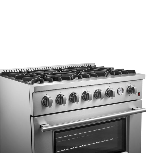 FORNO Marco 36" 5.36 cu.ft. Gas Range with 6 Burners and Built-In Temperature Gauge, FFSGS6277-36 FORNO