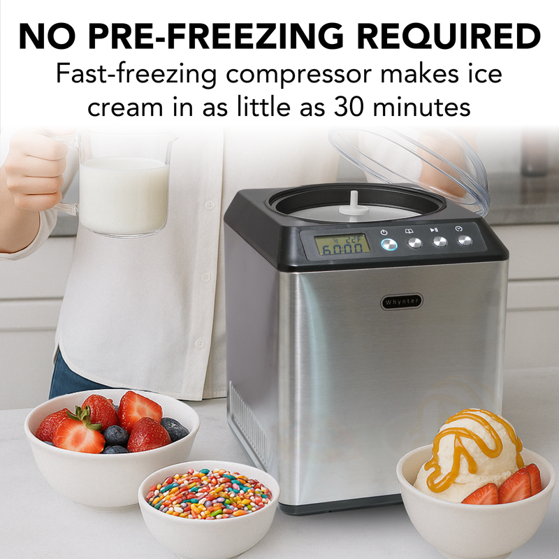 Whynter ICM-201SB 2.1 Quart Upright Automatic Ice Cream Maker with Built-In Compressor, Stainless Steel Design, LCD Timer & Auto Shut-Off Whynter