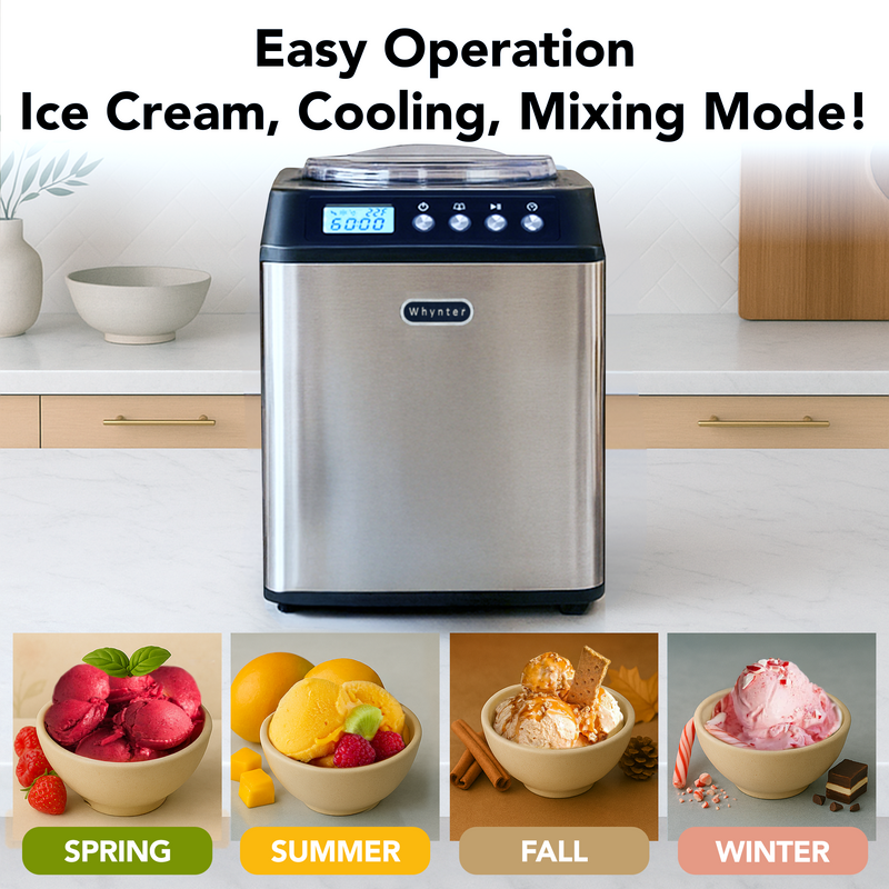 Whynter ICM-201SB 2.1 Quart Upright Automatic Ice Cream Maker with Built-In Compressor, Stainless Steel Design, LCD Timer & Auto Shut-Off Whynter