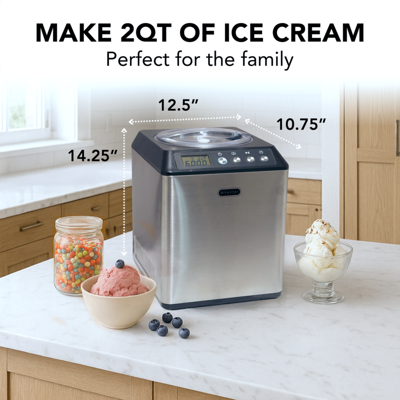 Whynter ICM-201SB 2.1 Quart Upright Automatic Ice Cream Maker with Built-In Compressor, Stainless Steel Design, LCD Timer & Auto Shut-Off Whynter
