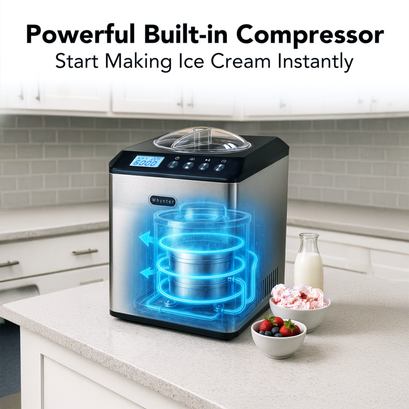 Whynter ICM-201SB 2.1 Quart Upright Automatic Ice Cream Maker with Built-In Compressor, Stainless Steel Design, LCD Timer & Auto Shut-Off Whynter