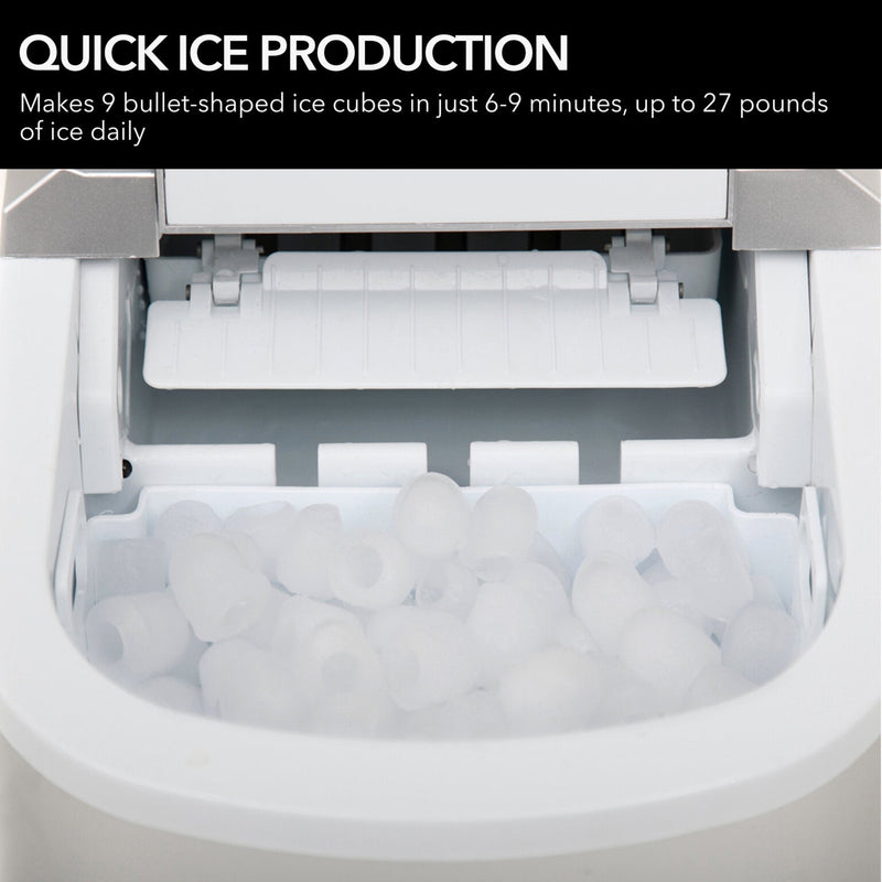 Whynter IMC‑270MS 9.5 in. 27 lbs. Portable Countertop Ice Maker Bullet Ice Machine with 2.2L Reservoir and 1.5 lb. Bin in Metallic Silver Whynter