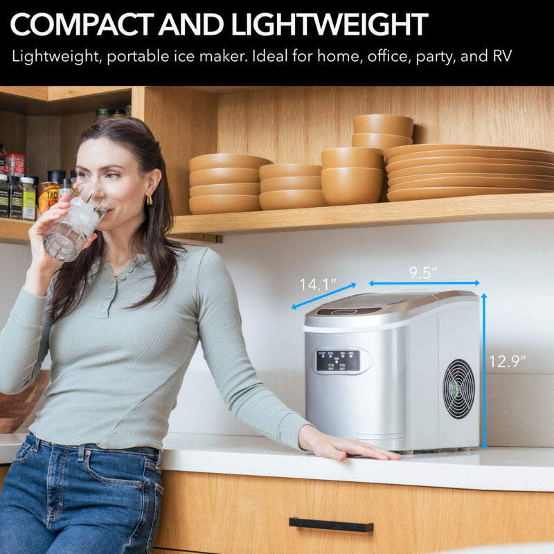Whynter IMC‑270MS 9.5 in. 27 lbs. Portable Countertop Ice Maker Bullet Ice Machine with 2.2L Reservoir and 1.5 lb. Bin in Metallic Silver Whynter