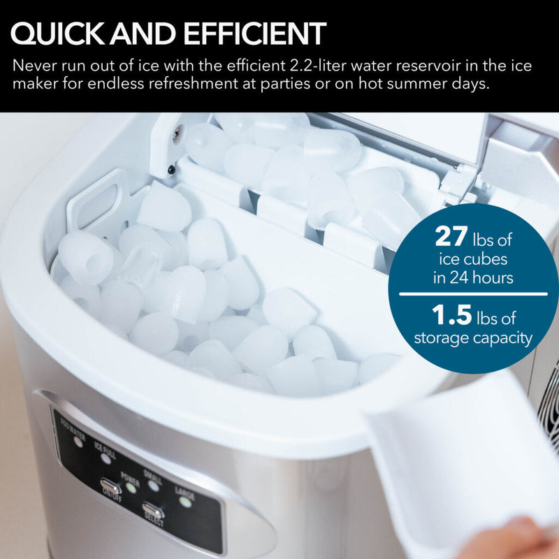 Whynter IMC‑270MS 9.5 in. 27 lbs. Portable Countertop Ice Maker Bullet Ice Machine with 2.2L Reservoir and 1.5 lb. Bin in Metallic Silver Whynter