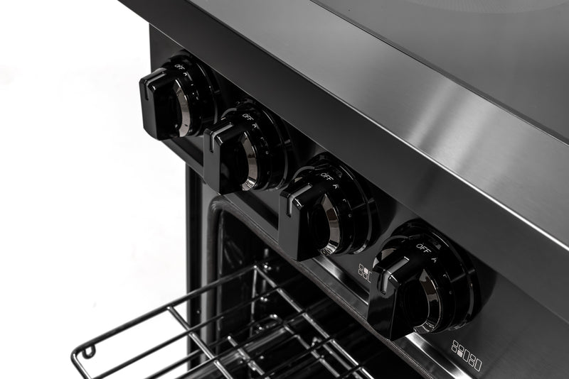 60″ Induction Range with Built-in Professional Griddle – Black Stainless Steel Induction Hardware
