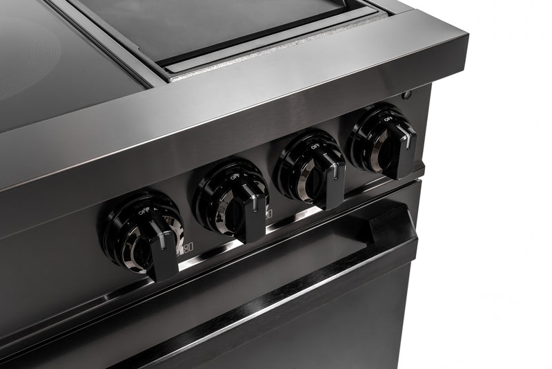 60″ Induction Range with Built-in Professional Griddle – Black Stainless Steel Induction Hardware