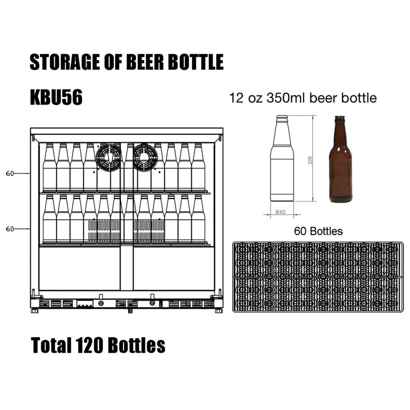36-Inch Heating Glass Dual Door Built In Beverage Fridge KingsBottle.com