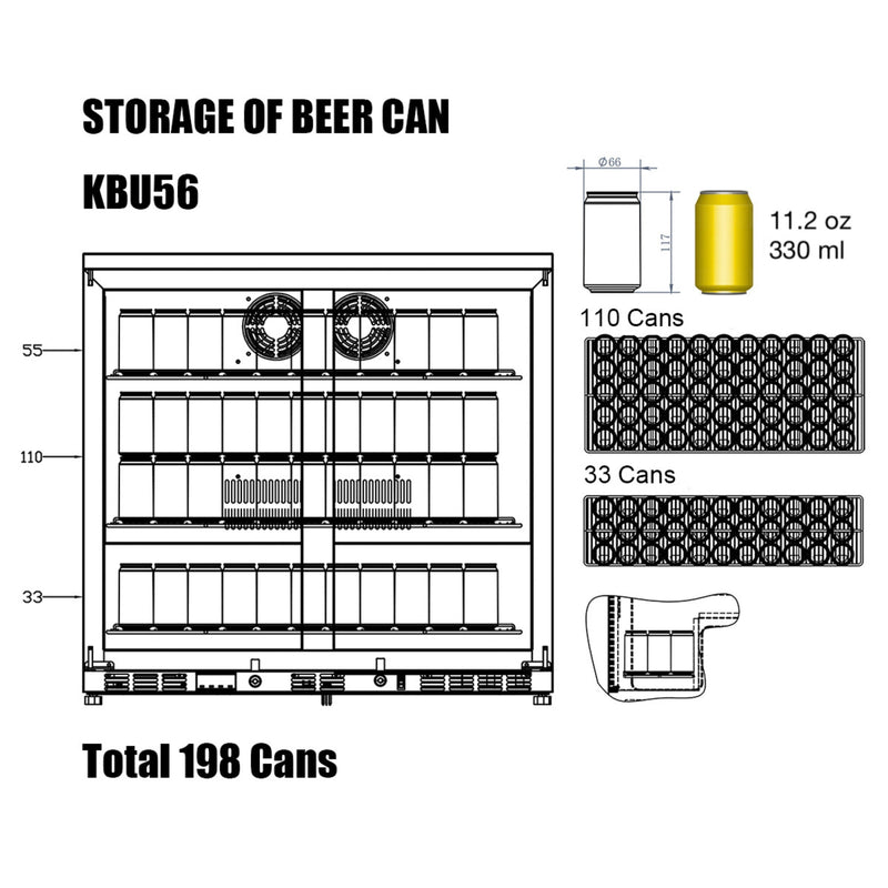 36-Inch Heating Glass Dual Door Built In Beverage Fridge KingsBottle.com