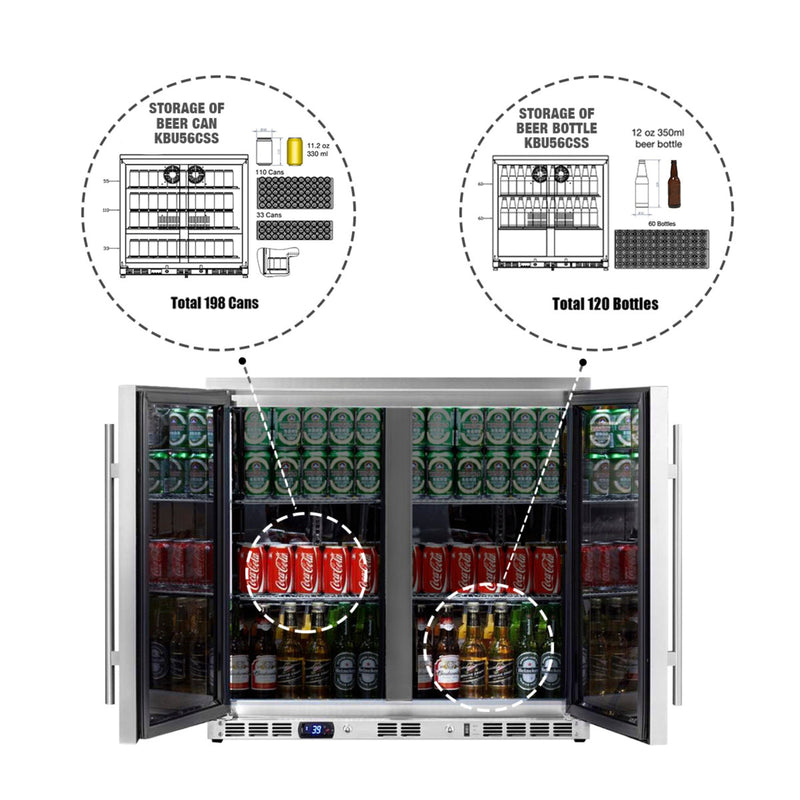 36-Inch Heating Glass Dual Door Built In Beverage Fridge KingsBottle.com
