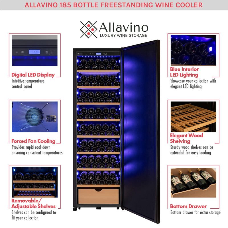 76.5" Tall Single Zone Wine Vault with Solid Black Right Hinge Door Allavino