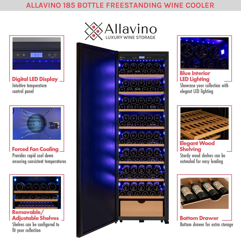 76.5" Tall Single Zone Wine Vault with Solid Black Left Hinge Door Allavino