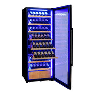29" Wide 248 Bottle Single Zone Black Glass Right Hinge Wine Refrigerator with Display Shelving Allavino