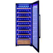 29" Wide 248 Bottle Single Zone Black Glass Right Hinge Wine Refrigerator with Display Shelving Allavino