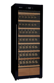 29" Wide 248 Bottle Single Zone Black Glass Right Hinge Wine Refrigerator with Display Shelving Allavino