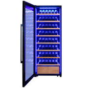 29" Wide 248 Bottle Single Zone Black Glass Left Hinge Wine Refrigerator with Display Shelving Allavino