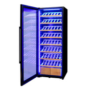 29" Wide 248 Bottle Single Zone Black Glass Left Hinge Wine Refrigerator with Display Shelving Allavino