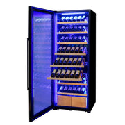 29" Wide 248 Bottle Single Zone Black Glass Left Hinge Wine Refrigerator with Display Shelving Allavino