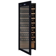 29" Wide 248 Bottle Single Zone Black Glass Left Hinge Wine Refrigerator with Display Shelving Allavino