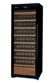 29" Wide 248 Bottle Single Zone Black Glass Left Hinge Wine Refrigerator with Display Shelving Allavino
