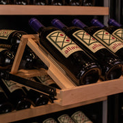 29" Wide 248 Bottle Single Zone Black Glass Right Hinge Wine Refrigerator with Display Shelving Allavino