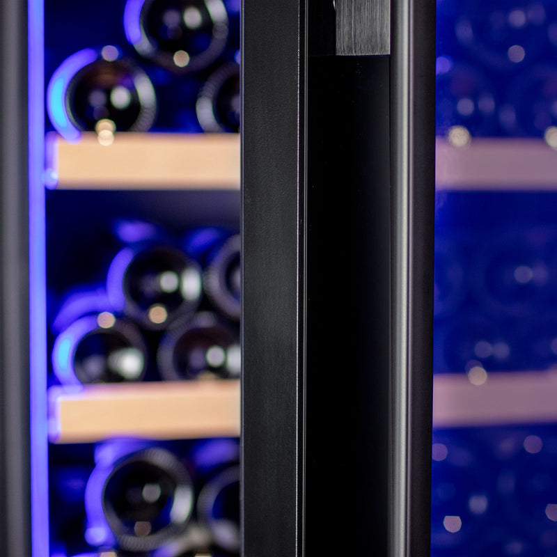 29" Wide 248 Bottle Single Zone Black Glass Right Hinge Wine Refrigerator with Display Shelving Allavino