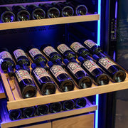 29" Wide 248 Bottle Single Zone Black Glass Right Hinge Wine Refrigerator with Display Shelving Allavino