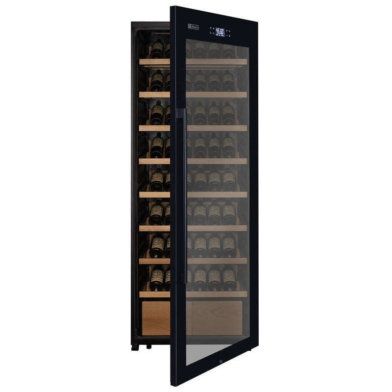 29" Wide 248 Bottle Single Zone Black Glass Right Hinge Wine Refrigerator with Display Shelving Allavino