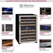 Cascina Series 47 Bottle Dual Zone Freestanding Wine Cooler Refrigerator with Stainless Steel Door Allavino