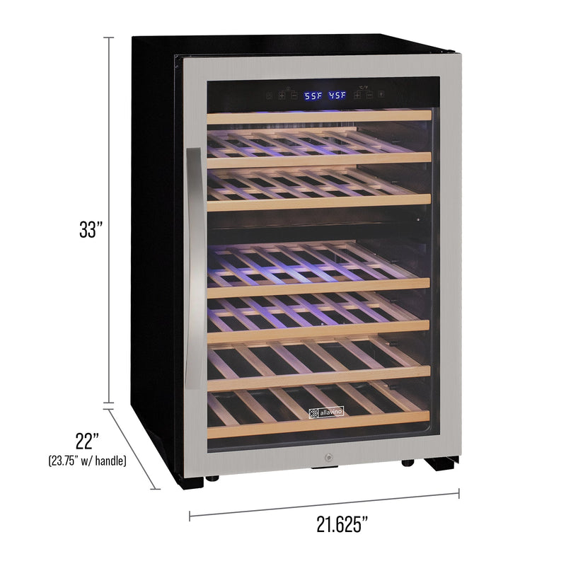 Cascina Series 47 Bottle Dual Zone Freestanding Wine Cooler Refrigerator with Stainless Steel Door Allavino