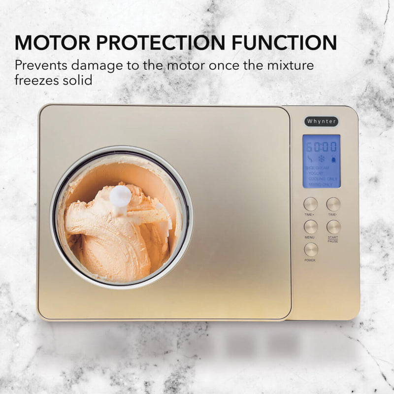 Whynter ICM-220CGY 2 qt. Automatic Ice Cream Maker Compressor Upright w/ Stainless Steel Bowl & Built-in Timer - Champagne Gold Whynter