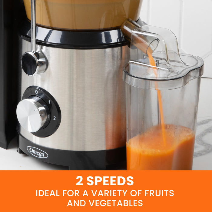 Omega OMJCHSLCBK13 1000W High Speed Juicer - 3-Inch Large Chute Black