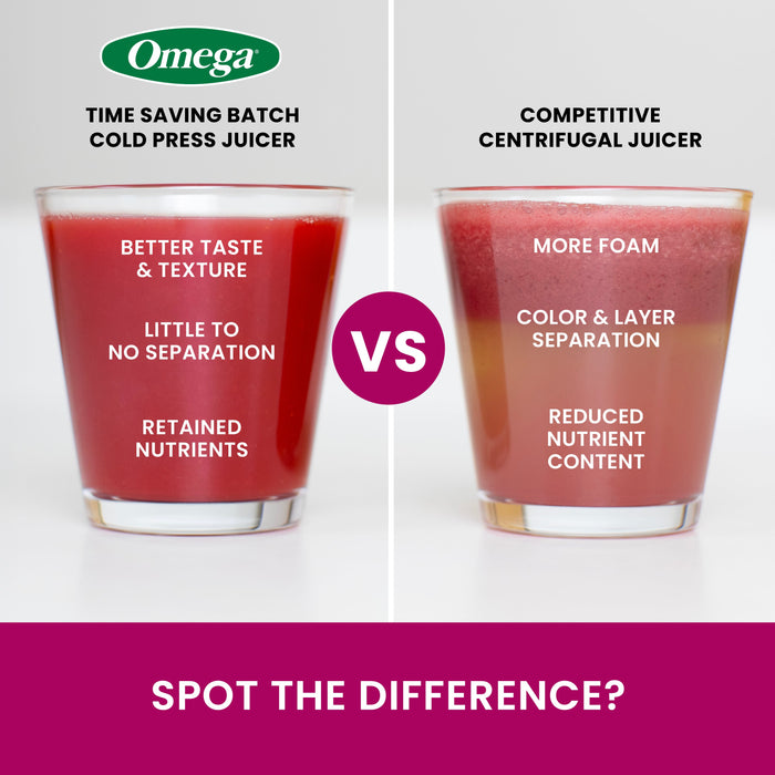 Omega OMJCSMVBBK13 150W Time Saving Cold Press Batch Juicer - Vertical Slow Masticating Juicer