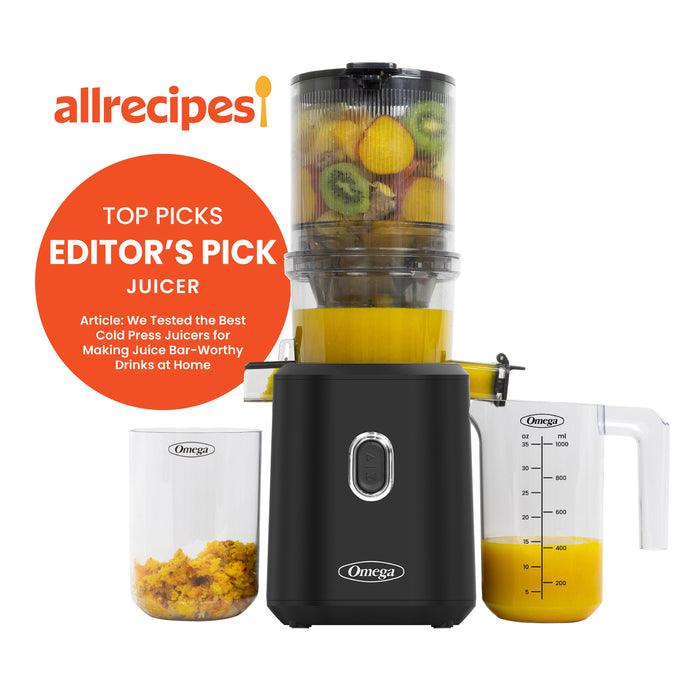 Omega OMJCSMVBBK13 150W Time Saving Cold Press Batch Juicer - Vertical Slow Masticating Juicer