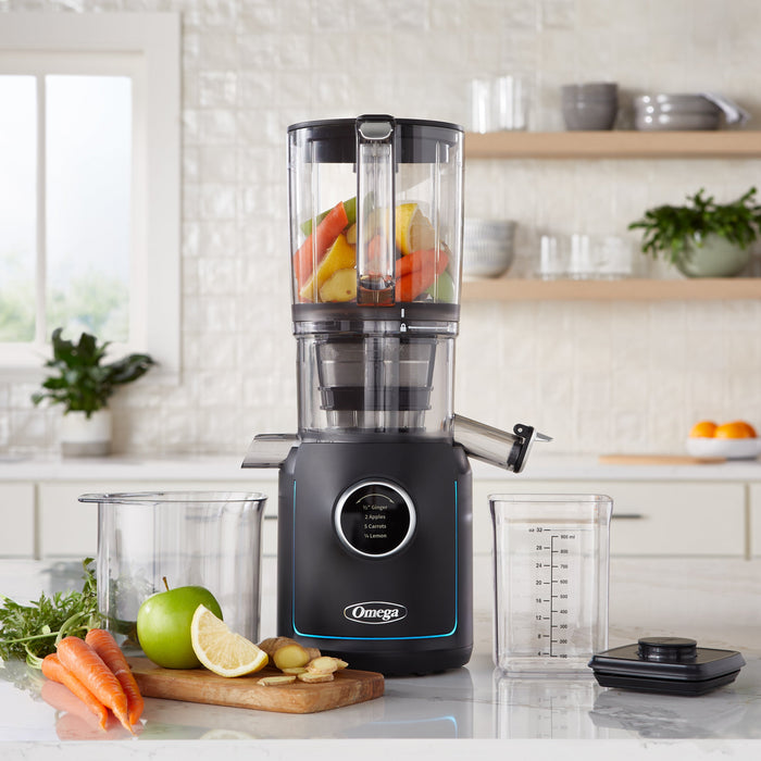 Omega OMSMBTBK13 180W Ultimate Performance Batch Juicer with IntelliDial Technology & 64oz Hopper