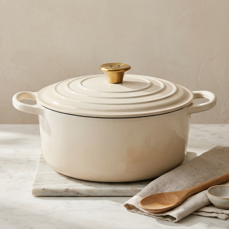 Alpha Enamel Collection 10” Cast Iron Dutch Oven - Stratus White Induction Hardware