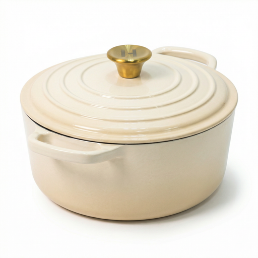Alpha Enamel Collection 10” Cast Iron Dutch Oven - Stratus White Induction Hardware