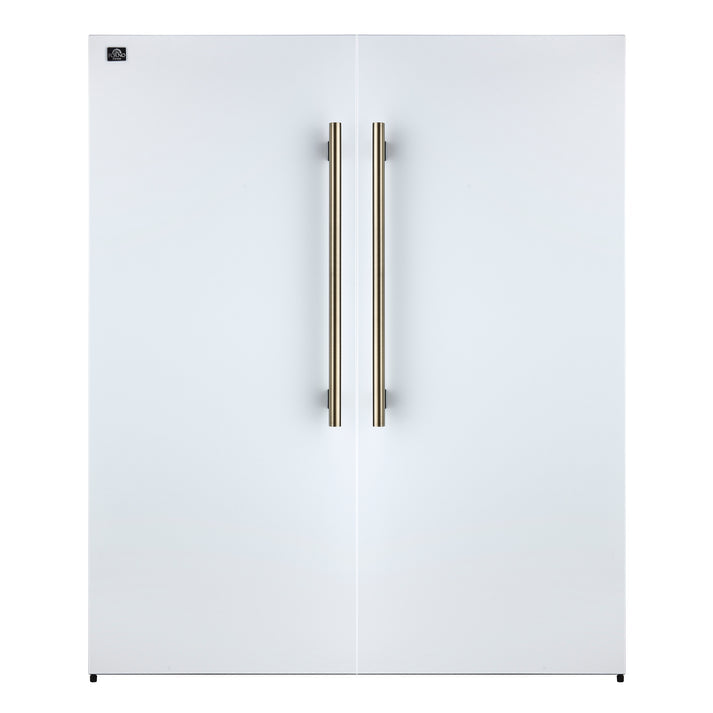 FORNO Maderno 60" 27.2 cu.ft. Convertible Refrigerator and Freezer with Modern Trim Kit in White with Antique Brass Handles- FFFFD1722-60MG-WHT FORNO