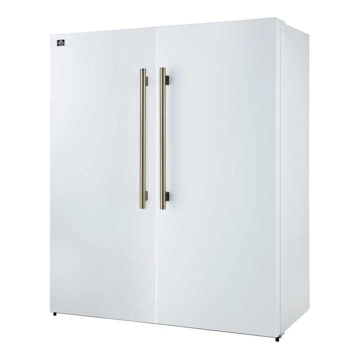 FORNO Maderno 60" 27.2 cu.ft. Convertible Refrigerator and Freezer with Modern Trim Kit in White with Antique Brass Handles- FFFFD1722-60MG-WHT FORNO