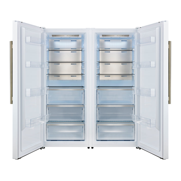 FORNO Maderno 60" 27.2 cu.ft. Convertible Refrigerator and Freezer with Modern Trim Kit in White with Antique Brass Handles- FFFFD1722-60MG-WHT FORNO