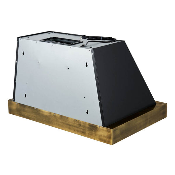 FORNO Espresso 36" 600 CFM Wall Mount Range Hood in Black and Antique Brass Trim with Remote Control, FRHWM5078-36BLK FORNO