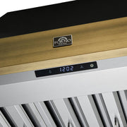 FORNO Espresso 36" 600 CFM Wall Mount Range Hood in Black and Antique Brass Trim with Remote Control, FRHWM5078-36BLK FORNO